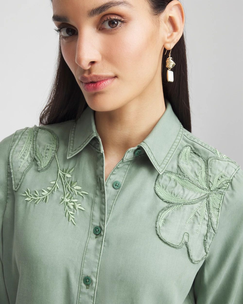Embellished Lyocell Tencel™ Collared Shirt | Chico's